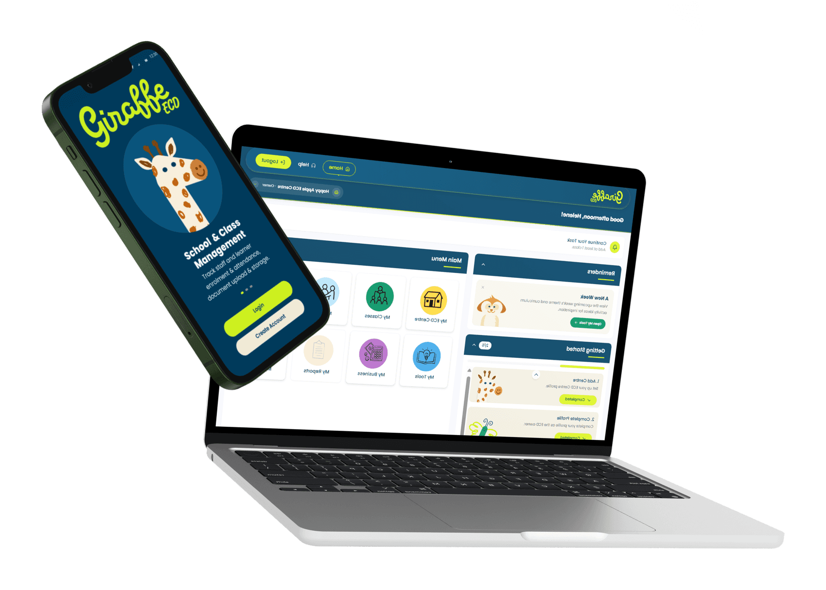 The Giraffe ECD app on a phone and a laptop